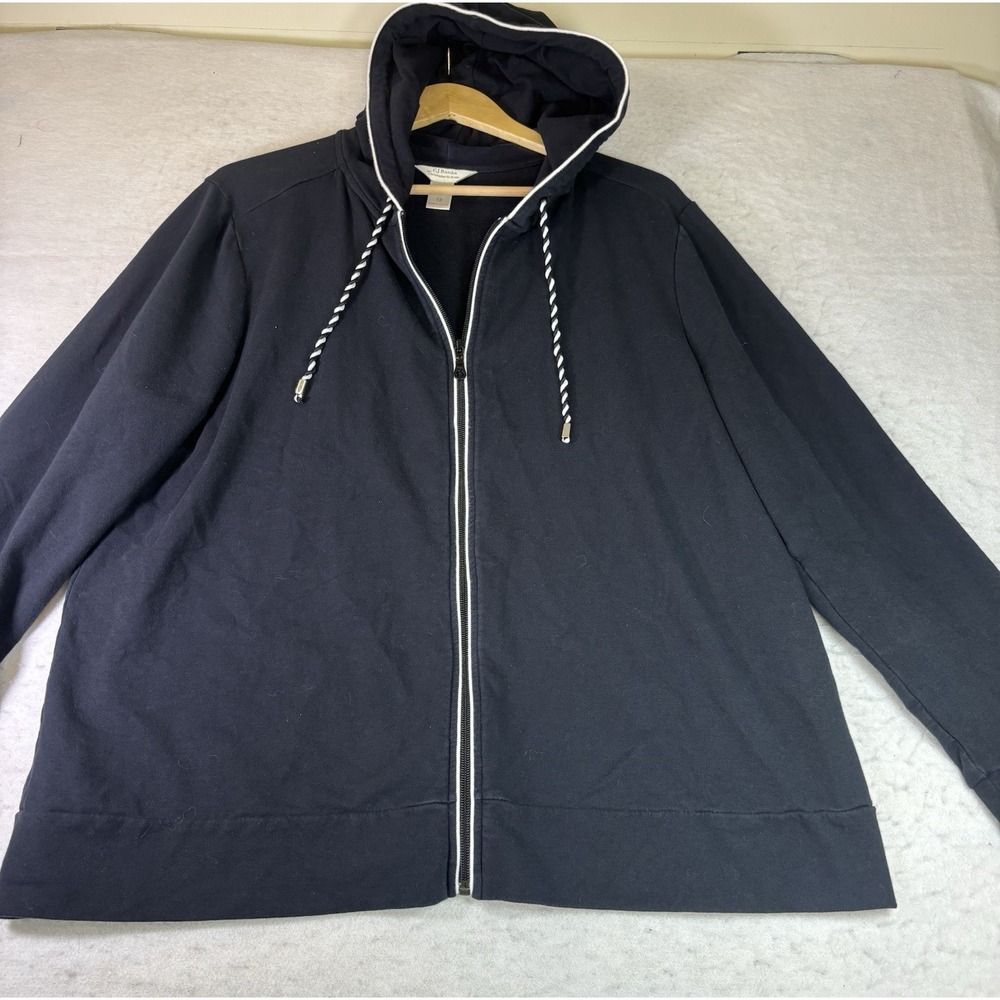 CJ Banks Navy L/SL Full Zip Hoodie With Contrasting White Piping Nautical Sz 1X